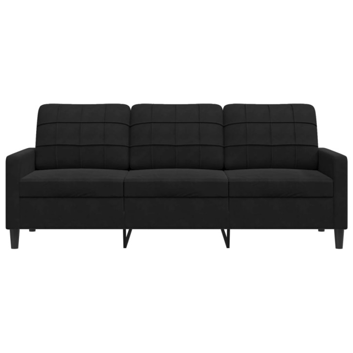 Trivietė sofa, juodos spalvos, 180cm, aksomas