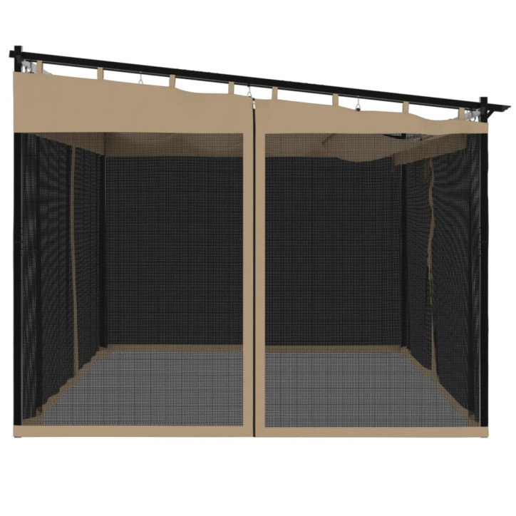 Pavėsinė su tinklinėmis sienelėmis, taupe, 4x3m, plienas