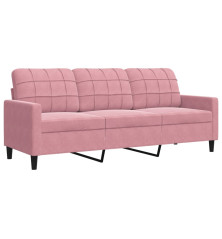 Trivietė sofa, rožinės spalvos, 180cm, aksomas