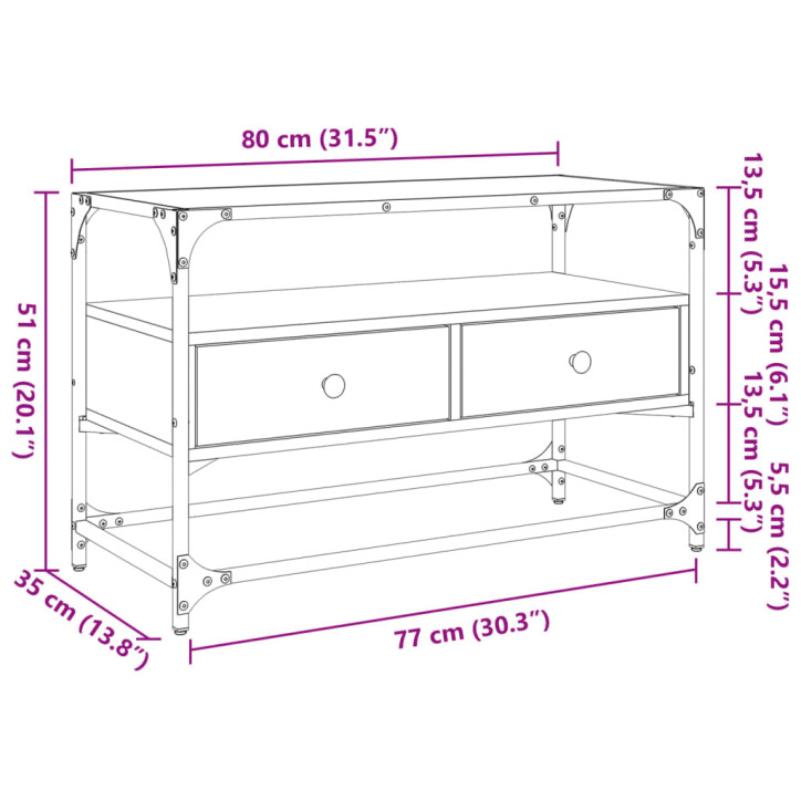 TV spintelė su stikliniu stalviršiu, pilka, 80x35x51cm, mediena