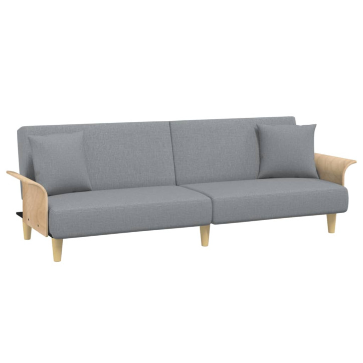 Dvivietė sofa-lova su pagalvėmis ir pakoja, pilka, aksomas