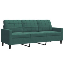 Trivietė sofa, tamsiai žalios spalvos, 180cm, aksomas