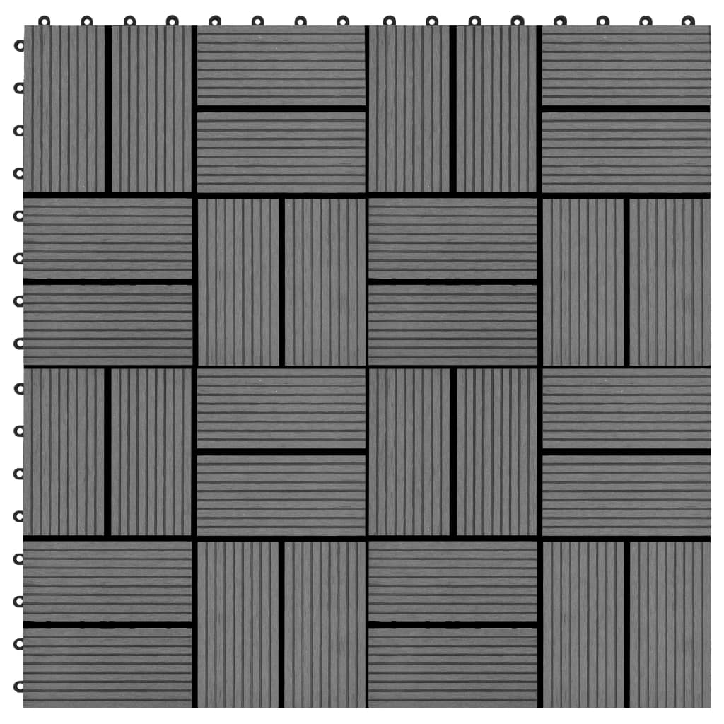 Grindų plytelės, 11vnt., pilkos spalvos, 30x30cm, 1m², WPC