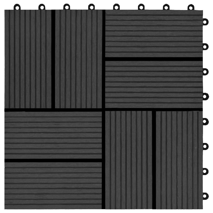 Grindų plytelės, 11vnt., juodos spalvos, 30x30cm, 1m², WPC