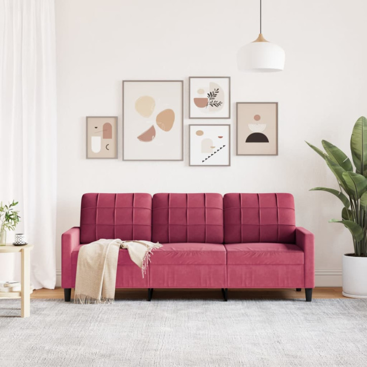 Trivietė sofa, raudonojo vyno spalvos, 180cm, aksomas