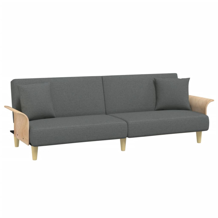 Dvivietė sofa-lova su pagalvėmis ir pakoja, pilka, aksomas