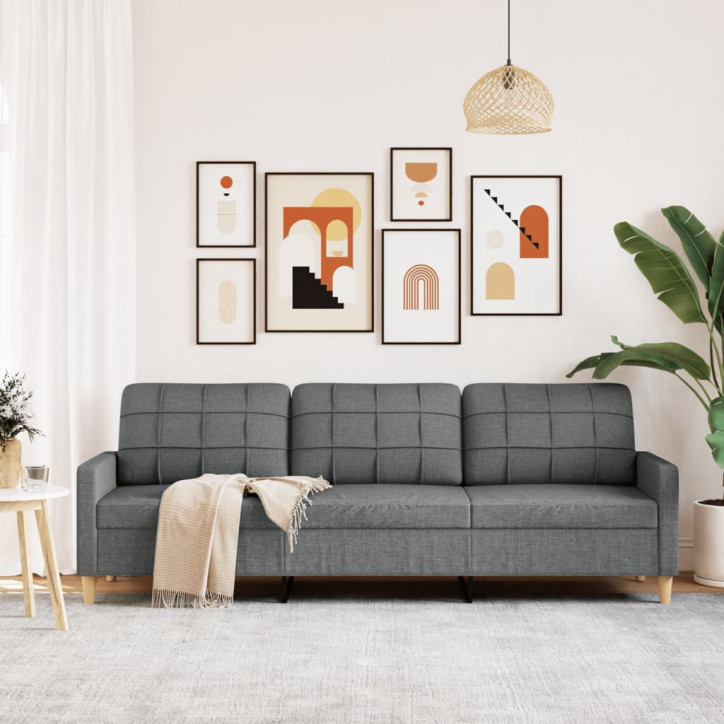 Trivietė sofa, tamsiai pilkos spalvos, 210cm, audinys