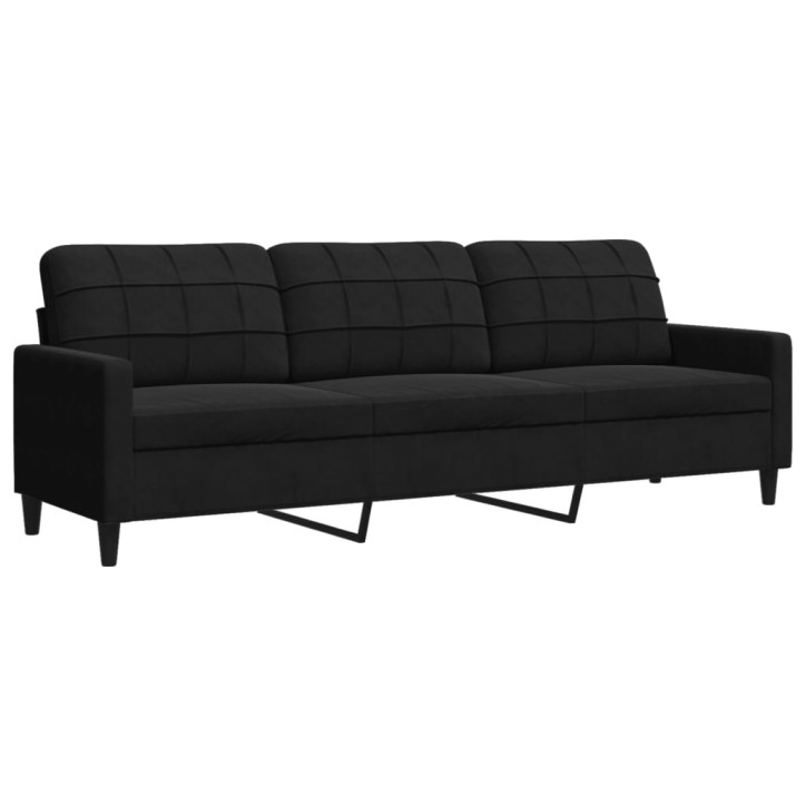 Trivietė sofa, juodos spalvos, 210cm, aksomas