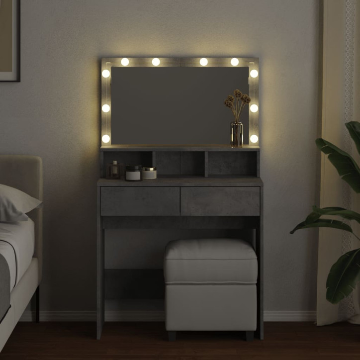 Kosmetinis staliukas su LED, betono pilkas, 80x41x134,5cm