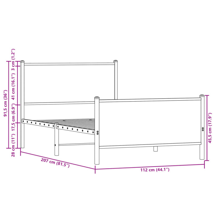 Lovos rėmas su galvūgaliu/kojūgaliu, ąžuolo, 107x203cm, metalas