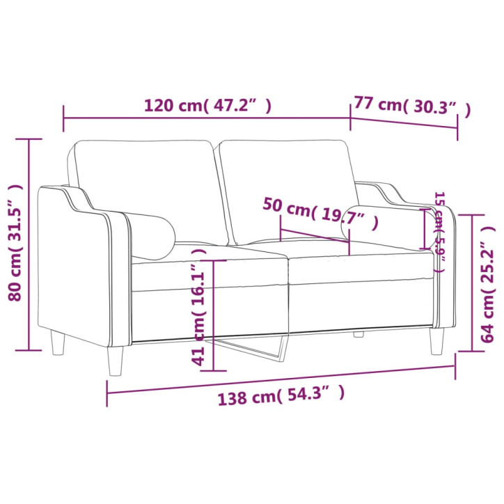 Dvivietė sofa su pagalvėlėmis, taupe spalvos, 120cm, audinys