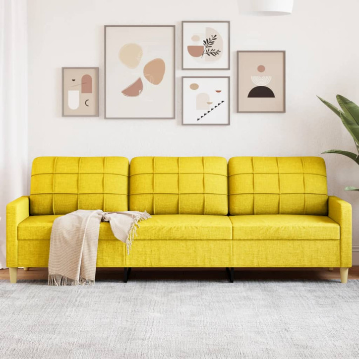 Trivietė sofa, šviesiai geltonos spalvos, 180cm, audinys