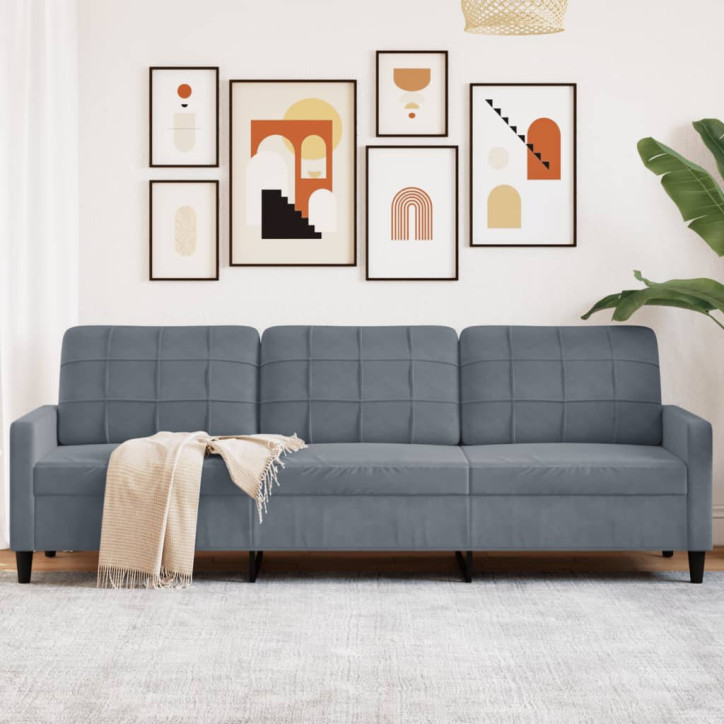 Trivietė sofa, tamsiai pilkos spalvos, 210cm, aksomas