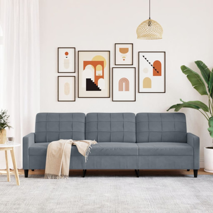 Trivietė sofa, tamsiai pilkos spalvos, 210cm, aksomas