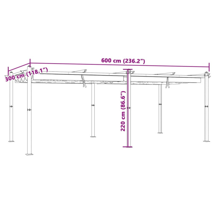 Sodo pavėsinė su ištraukiamu stogu, taupe, 3x6m, aliuminis