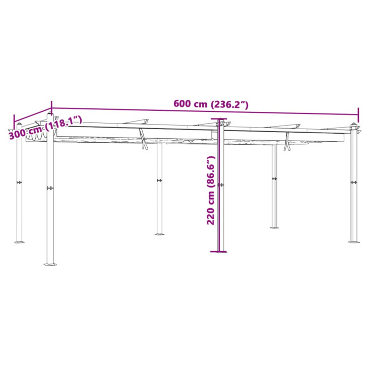 Sodo pavėsinė su ištraukiamu stogu, kreminės, 3x6m, aliuminis