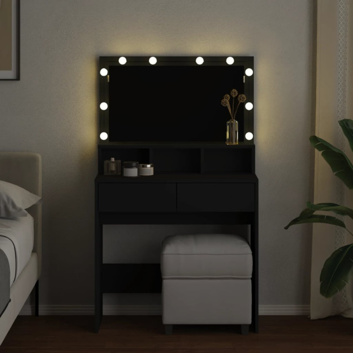 Kosmetinis staliukas su LED, juodos spalvos, 80x41x134,5cm