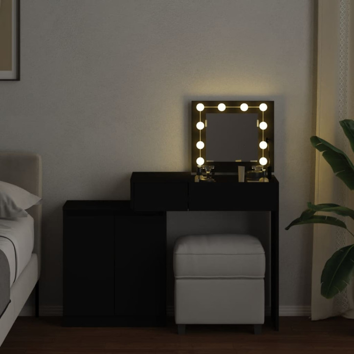 Kosmetinis staliukas su LED, juodos spalvos, 115x37x110,5cm