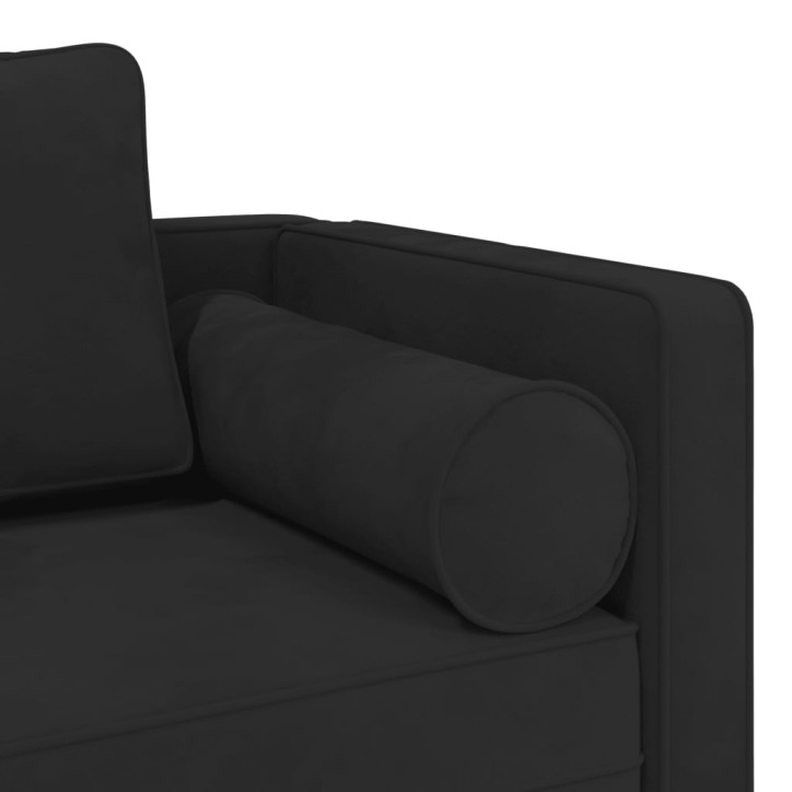 Poilsio sofa su pagalvėlėmis, juodos spalvos, aksomas