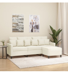 Trivietė sofa su pakoja, kreminės spalvos, 180cm, aksomas