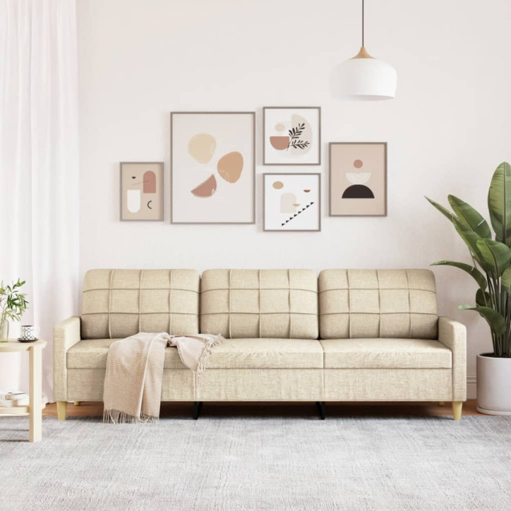 Trivietė sofa, kreminės spalvos, 210cm, audinys