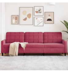 Trivietė sofa, raudonojo vyno spalvos, 210cm, aksomas