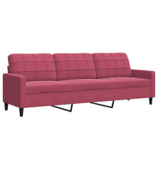 Trivietė sofa, raudonojo vyno spalvos, 210cm, aksomas