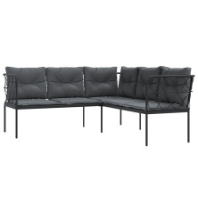 Sodo sofa su pagalvėlėmis, juoda, plienas/tekstilenas