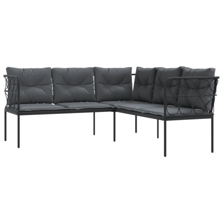 Sodo sofa su pagalvėlėmis, juoda, plienas/tekstilenas