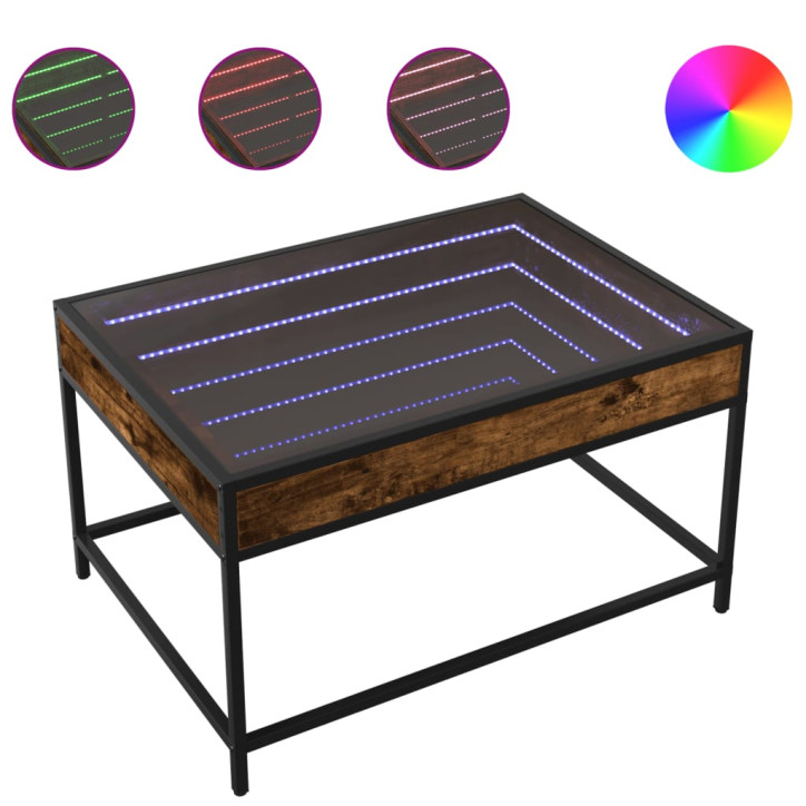 Kavos staliukas su Infinity LED lemputėmis, dūminis, 70x50x41cm