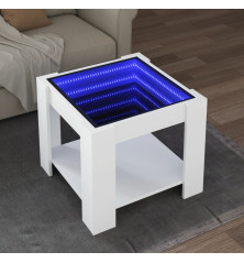 Kavos staliukas su LED, baltas, 53x53x45cm, apdirbta mediena