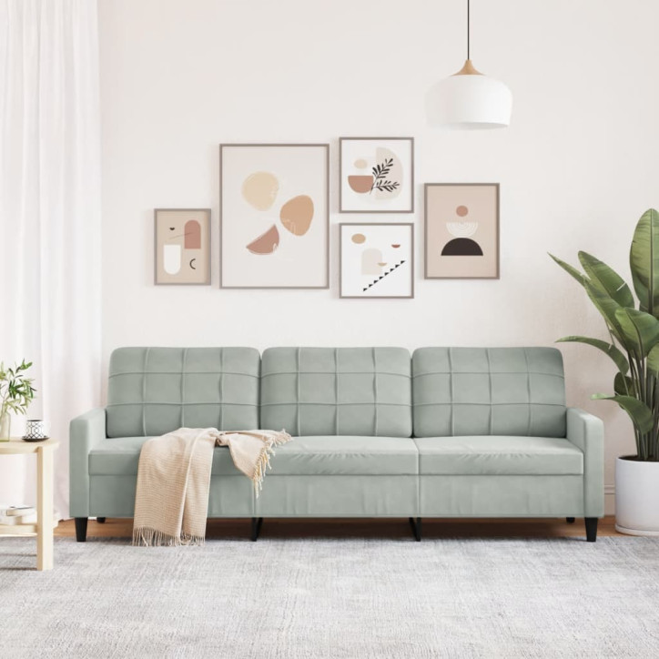 Trivietė sofa, šviesiai pilkos spalvos, 210cm, aksomas