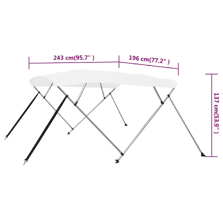 Bimini viršaus stogelis, baltas, 243x196x137cm, 4 lankų rėmas