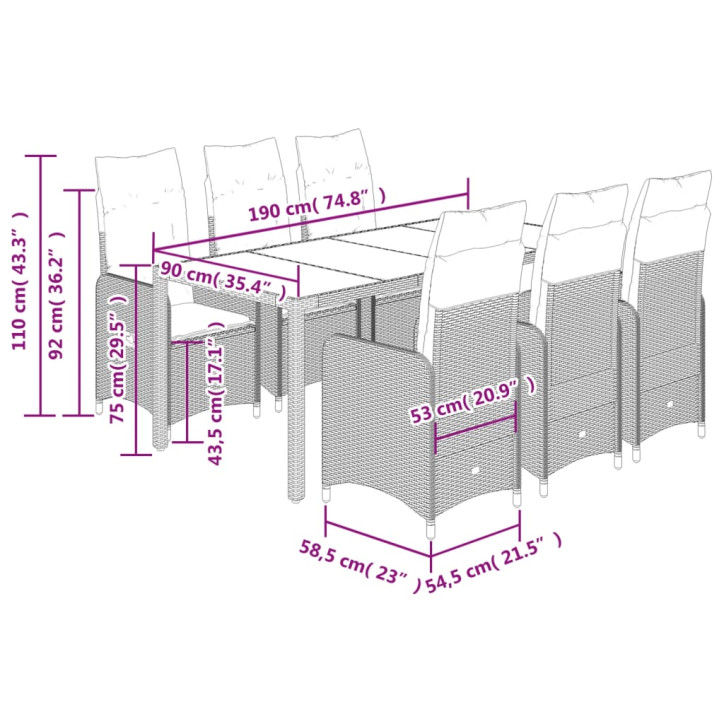 Bistro komplektas su pagalvėlėmis, 7 dalių, rudas, poliratanas