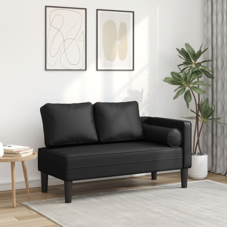 Poilsio sofa su pagalvėmis, juoda, dirbtinė oda