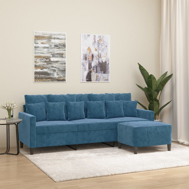 Trivietė sofa su pakoja, mėlynos spalvos, 180cm, aksomas