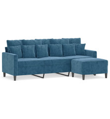 Trivietė sofa su pakoja, mėlynos spalvos, 180cm, aksomas