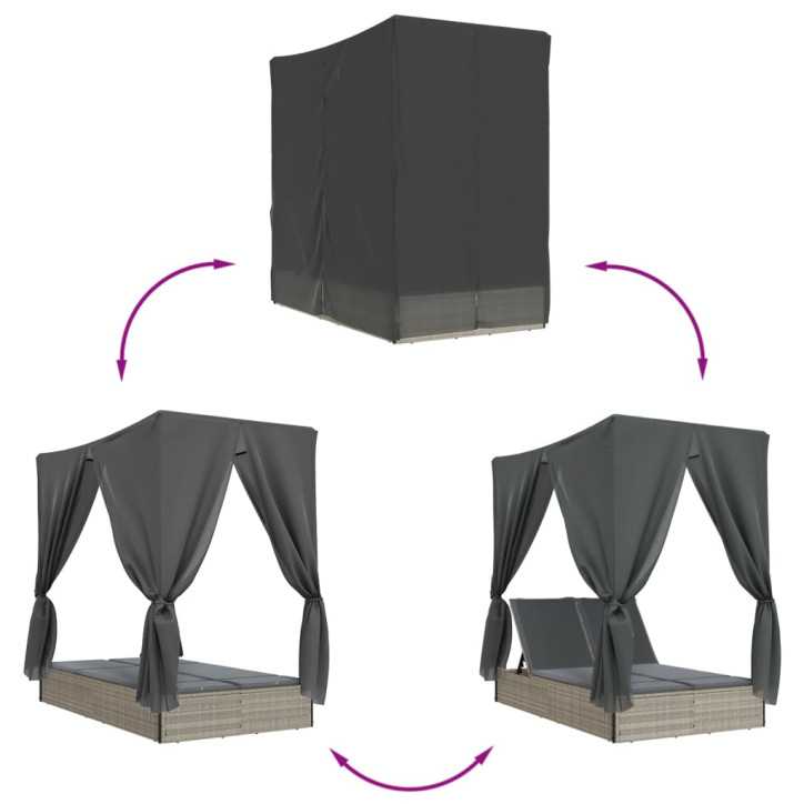 Dvivietis saulės gultas su stogeliu ir užuolaidomis, pilkas