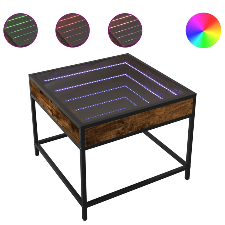 Kavos staliukas su Infinity LED lemputėmis, dūminis, 50x50x41cm