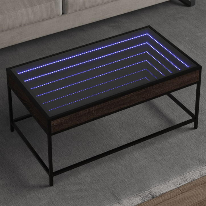 Kavos staliukas su Infinity LED lemputėmis, rudas, 90x50x41cm