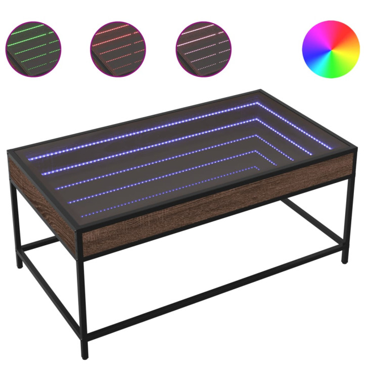 Kavos staliukas su Infinity LED lemputėmis, rudas, 90x50x41cm