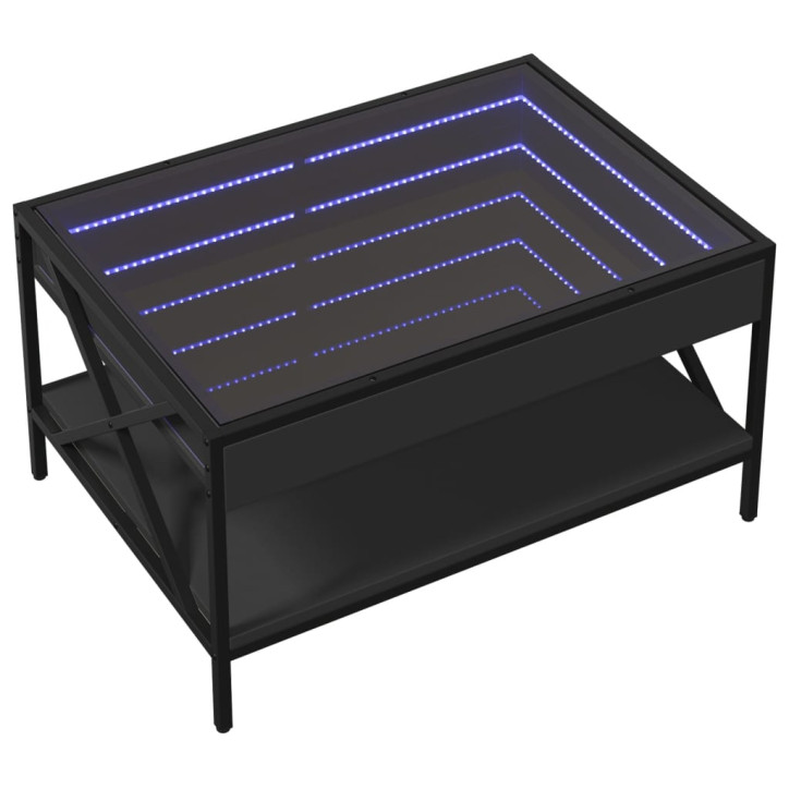 Kavos staliukas su Infinity LED lemputėmis, juodas, 70x50x38cm