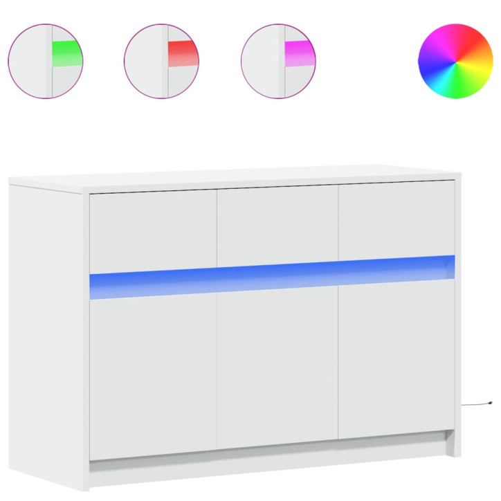 Televizoriaus spintelė su LED, balta, 91x34x61cm, mediena