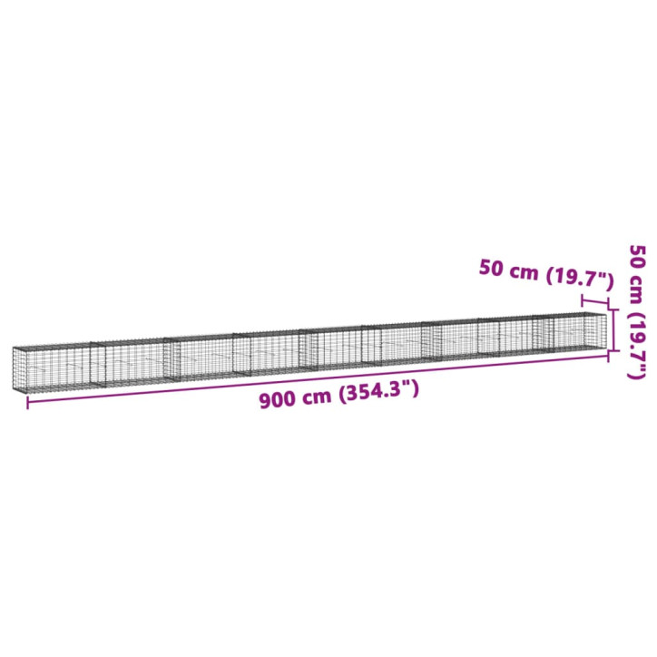 Gabiono krepšys su dangčiu, 900x50x50cm, galvanizuota geležis
