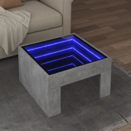 Kavos staliukas su Infinity LED lemputėmis, betono, 50x50x30cm