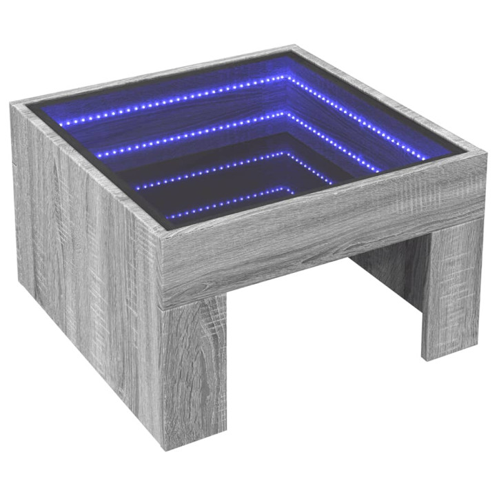 Kavos staliukas su Infinity LED lemputėmis, pilkas, 50x50x30cm