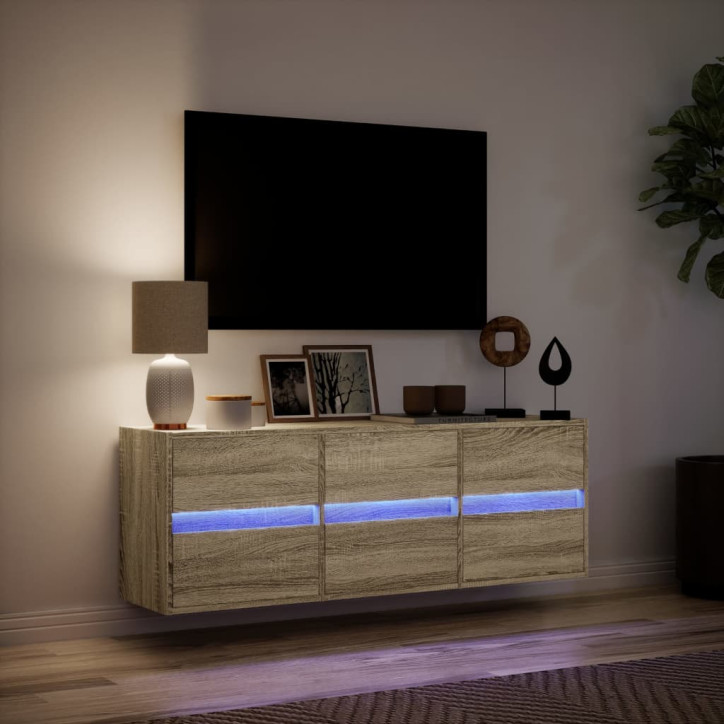 Sieninė TV spintelė su LED lemputėmis, ąžuolo, 130x31x45 cm