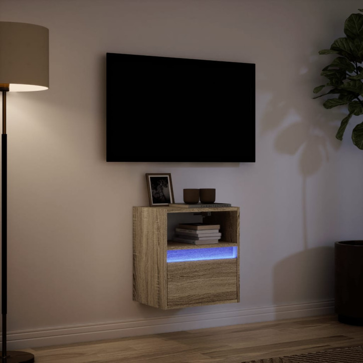 Sieninė TV spintelė su LED lemputėmis, ąžuolo, 41x31x45cm