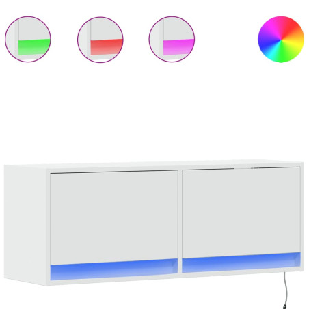 Sieninė TV spintelė su LED lemputėmis, balta, 100x31x35cm