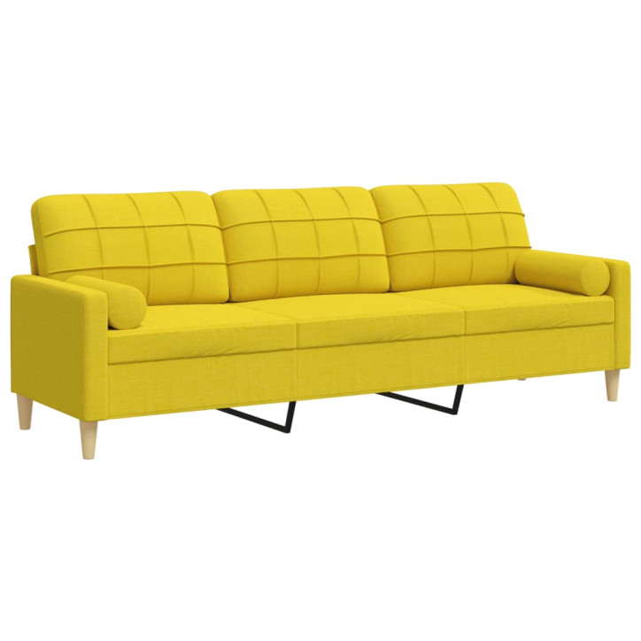 Trivietė sofa su pagalvėlėmis, šviesiai geltona, 210cm, audinys